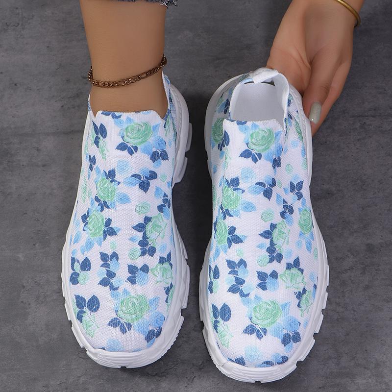 Модные дышащие кроссовки для бега больших размеров для женщин 2024 года, модная спортивная обувь на платформе с принтом, женская трикотажная сетчатая повседневная обувь для ходьбы