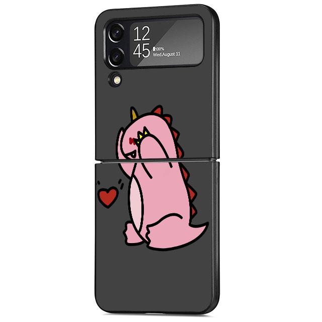Милый роскошный чехол с изображением маленького динозавра для Samsung Galaxy Z Flip 3 4 5G Funda ZFlip 3, черный ПК с жесткой задней панелью для телефона