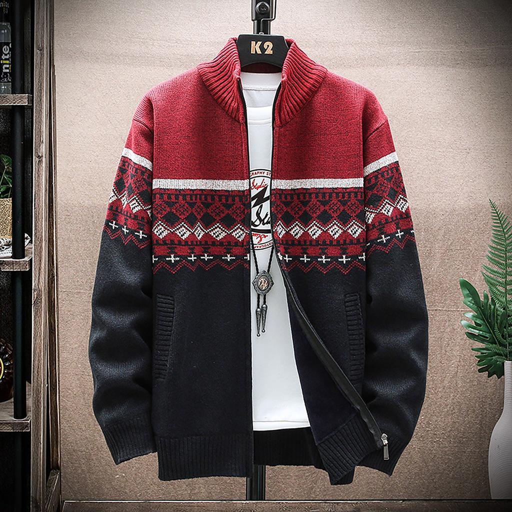 Men's Fall And Winter Casual Sweater Jacket Warm Knit Sweater Hooded Hoodie