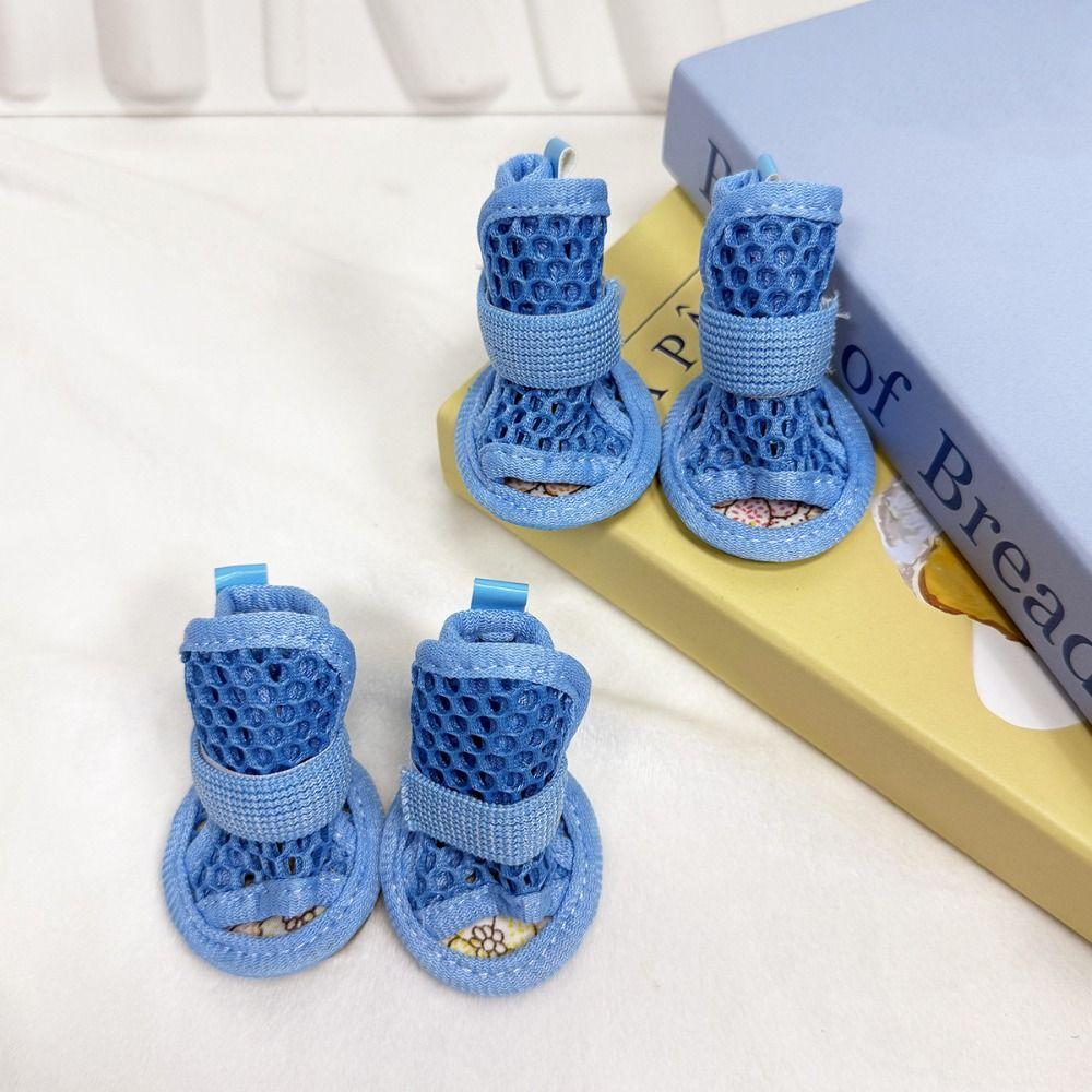 4Pcs/Set Soft Summer Dog Shoes Non-Slip Hollow Puppy Shoes Dog Paw Protector for Small Medium Dogs