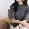 Women Sweater Half High Collar Half Sleeve Knitting Tops Solid Color Slim Fit Sweater Tops Commuting Street Wear