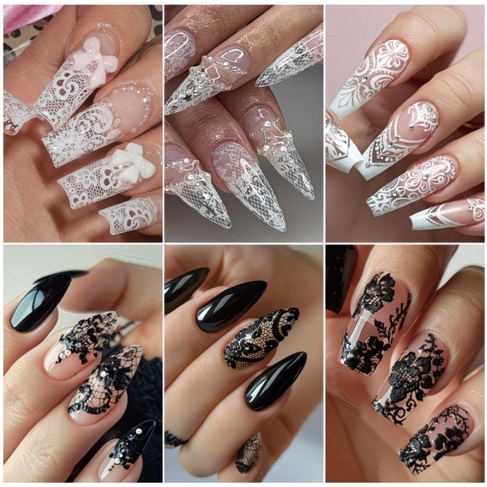 Laser Nail Stickers Black White Nail Decals Fashion Manicure Decals  Manicure DIY