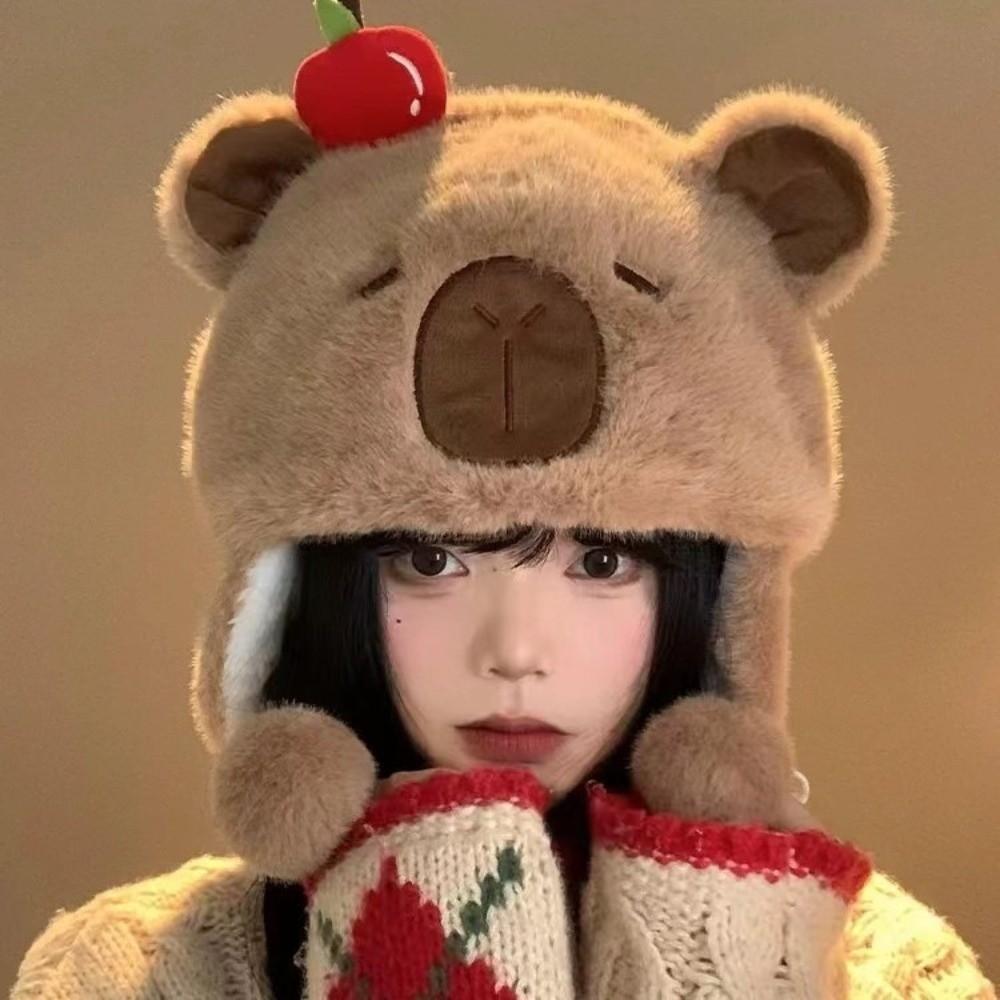 Новая ветрозащитная шапка-колпак, морозостойкая, теплая, пушистая шапка-капибара с защитой ушей, женская