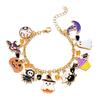Halloween Funny Pumpkin Ghost Bracelet For Women Black Bat Spider Web Hat Metal Chain Bangles Hip Hop Punk Festival Jewelry Gift
