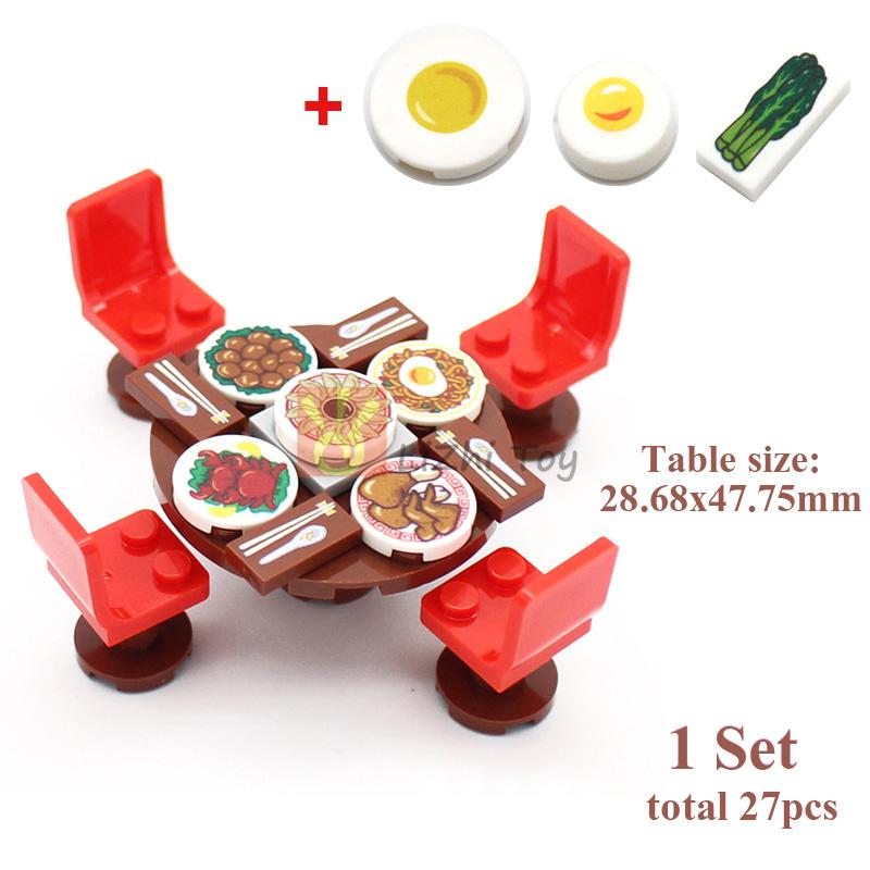 MOC Городские уличные фигурки Вид Печать Еда Десерт Традиционная китайская кухня Строительные блоки Монитор Глаза Кирпичики Напечатанные игрушки