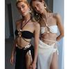 New Split Swimsuit for Women Sexy Neck Halter Chiffon Wrap Skirt Three-piece Set
