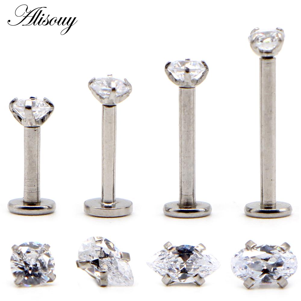 Alisouy 1pc Labret Tragus Cartilage Earring 16G Punk Water Drop Oval Round Eye Zircon Gem Ear Tragus Lip Ring Monroe Piercing