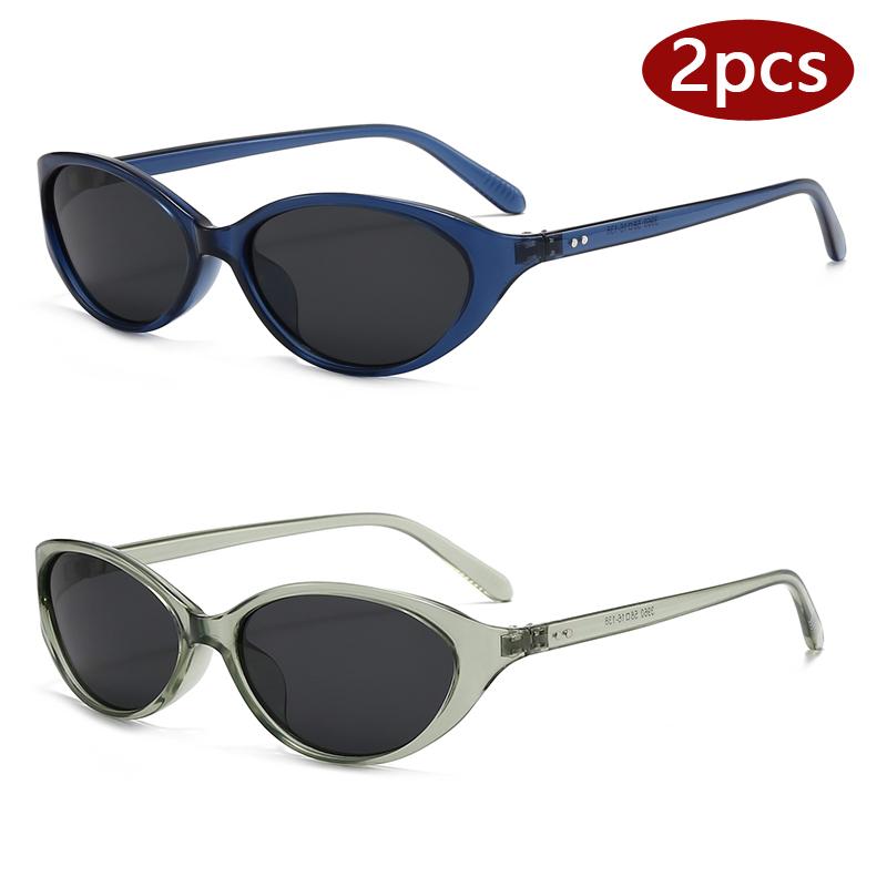 2 шт. Винтажные простые овальные солнцезащитные очки с заклепками Женские Мужские Дизайнерские Маленькая оправа Солнцезащитные очки Уличные Очки Uv400
