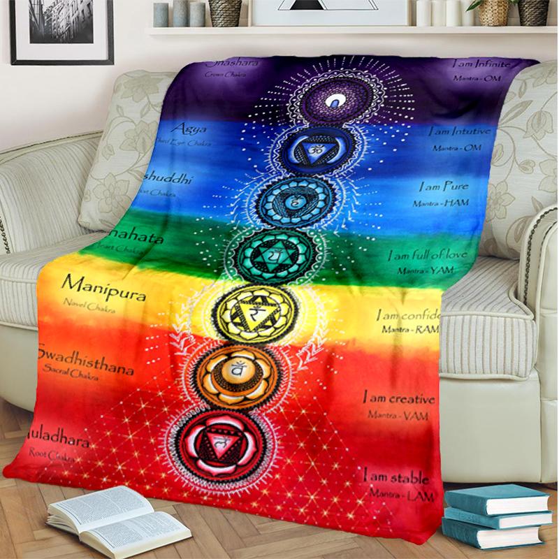 1PC Yoga Elements printed blanket, all season lightweight home office outdoor nap multifunctional blanket A12