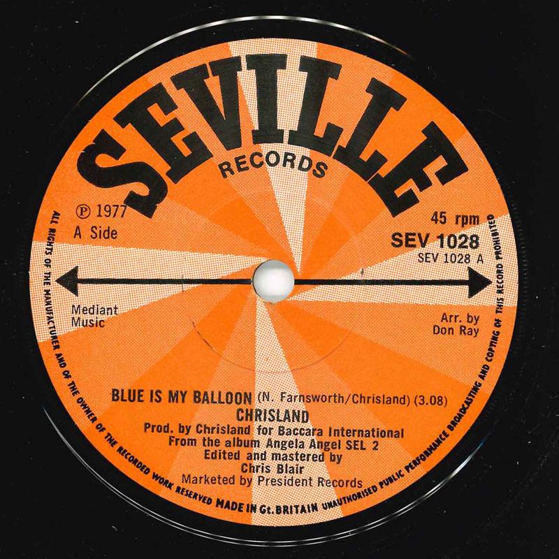 7-дюймовая пластинка CHRISLAND Blue Is My Balloon Mary Jane SEV1028 Seville Records 1977 UK SoulFunk Б/у
