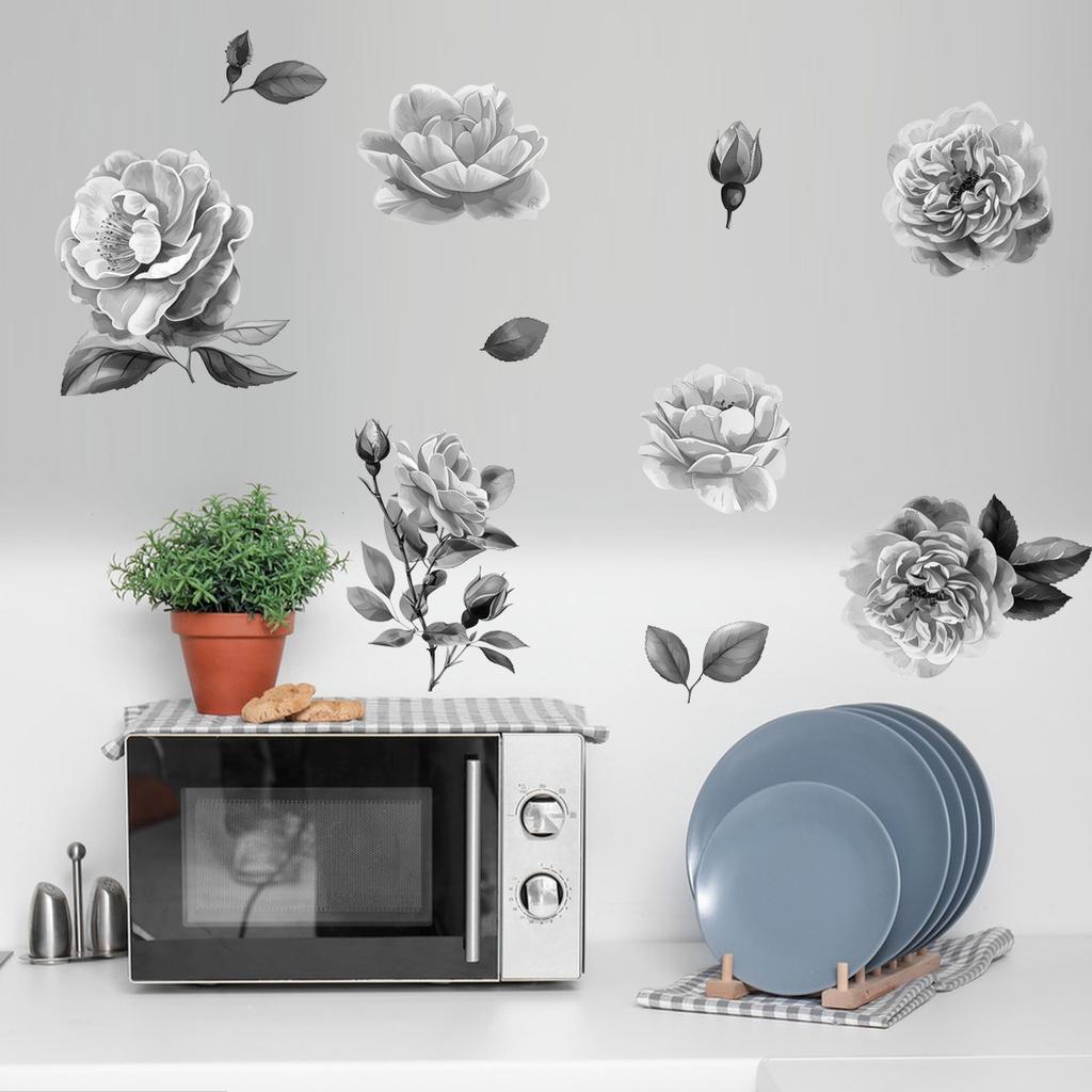 DIY Gray Floral Wall Stickers for Living Room Bedroom Home Decor Peel and Stick Wallpaper Wardrobe Decals