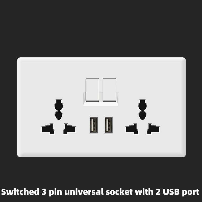 UK 13A Wall Power Socket with USB Type-c 18W Quick Charge Outlet Plug,White Universal Light Switch Double Usb Electrical Socket