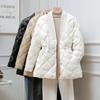 2024 Women Down Cotton Jacket Autumn Winter New Lingge Cotton Coat Female V-neck Waist Retraction Cotton Padded Parkas