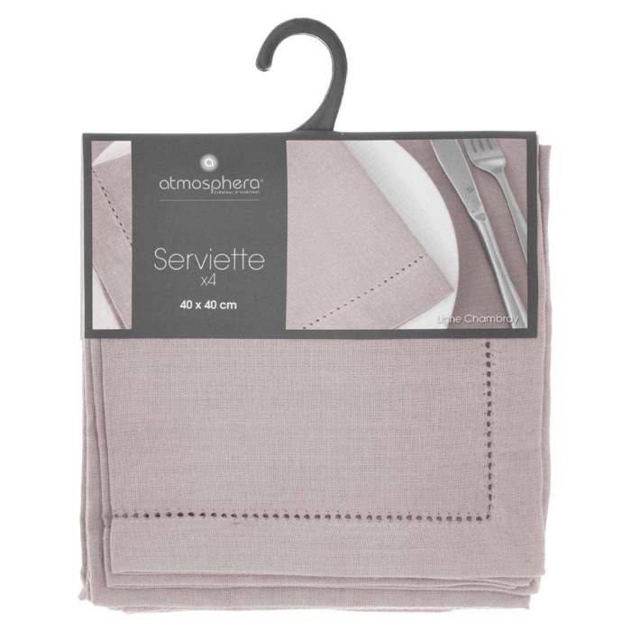 Lot de 4 serviettes de table "Chambray" gris souris 40x40cm - Atmosphera createur d'interieur
