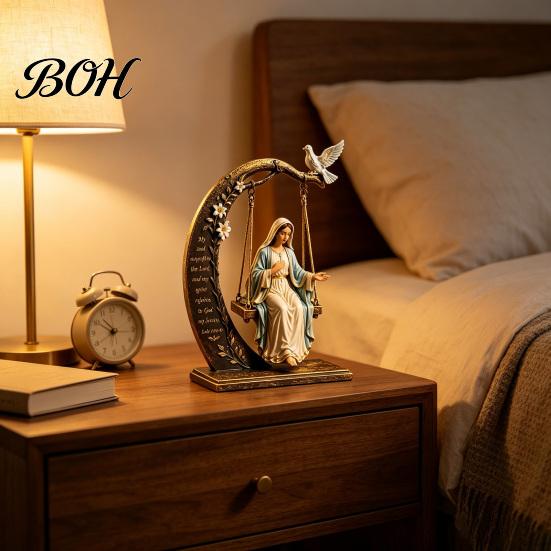 Religious Birthday Gift for Women Christian Virgin Mary Swing Ornament, Catholic Bible Verse Home Decoration, Blessed Easter Resin Figurine