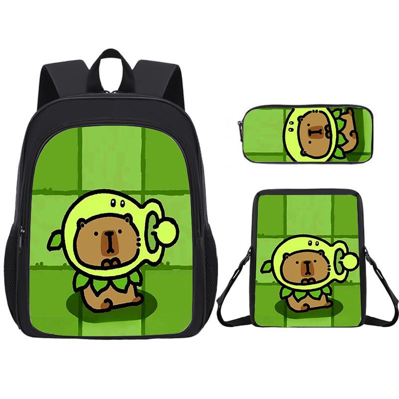 Capybara Educational Backpack Set With Large Capacity And Breathable Back Support