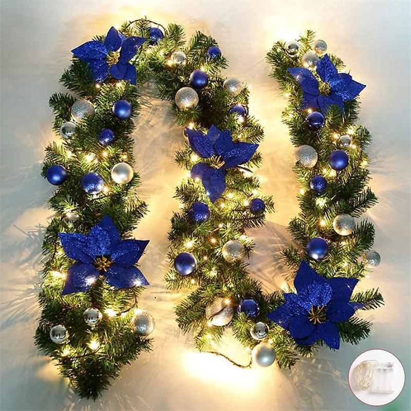 Christmas LED  Garland Decorative Green Christmas Garland  Xmas Tree Rattan Banner Decoration Wreath