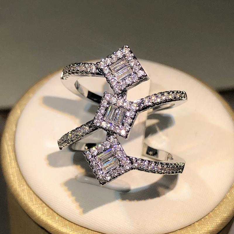 Серебряные Роскошные Кольца с Кубическим Цирконием для Женщин, Обручальные, Свадебные Ювелирные Изделия, Аксессуары с CZ, Кольца на Весь Палец