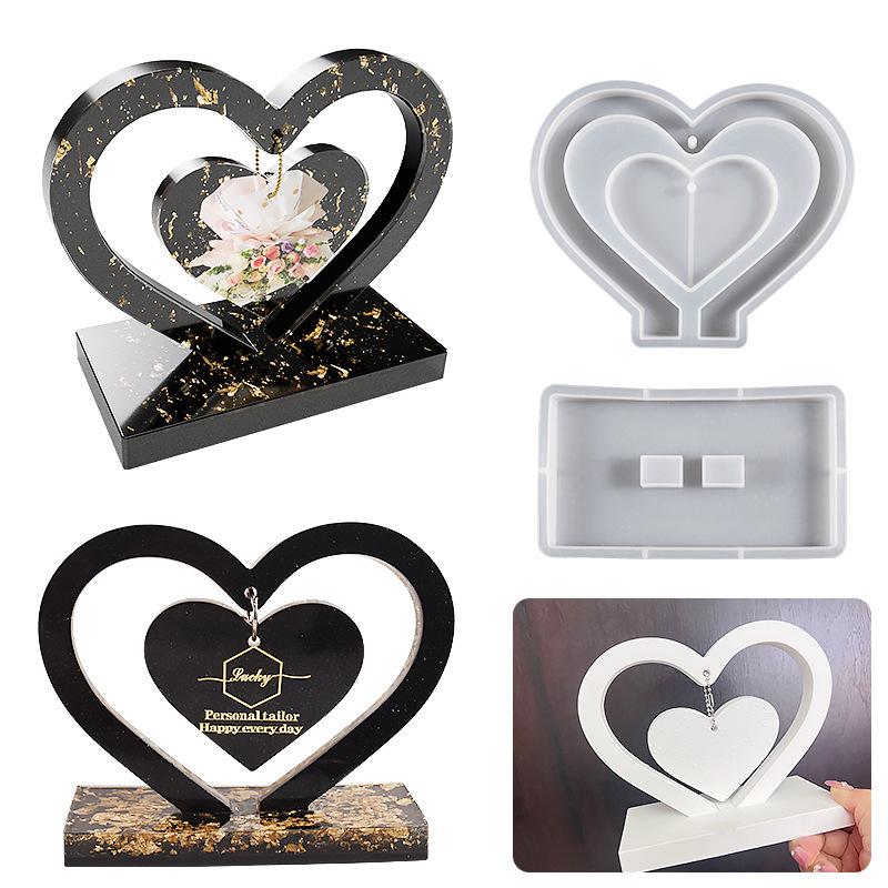 1set Crystal Epoxy Love Shape Photo Frame Setting Table Love Photo Frame Mold Pendant Listing Silicone Mold