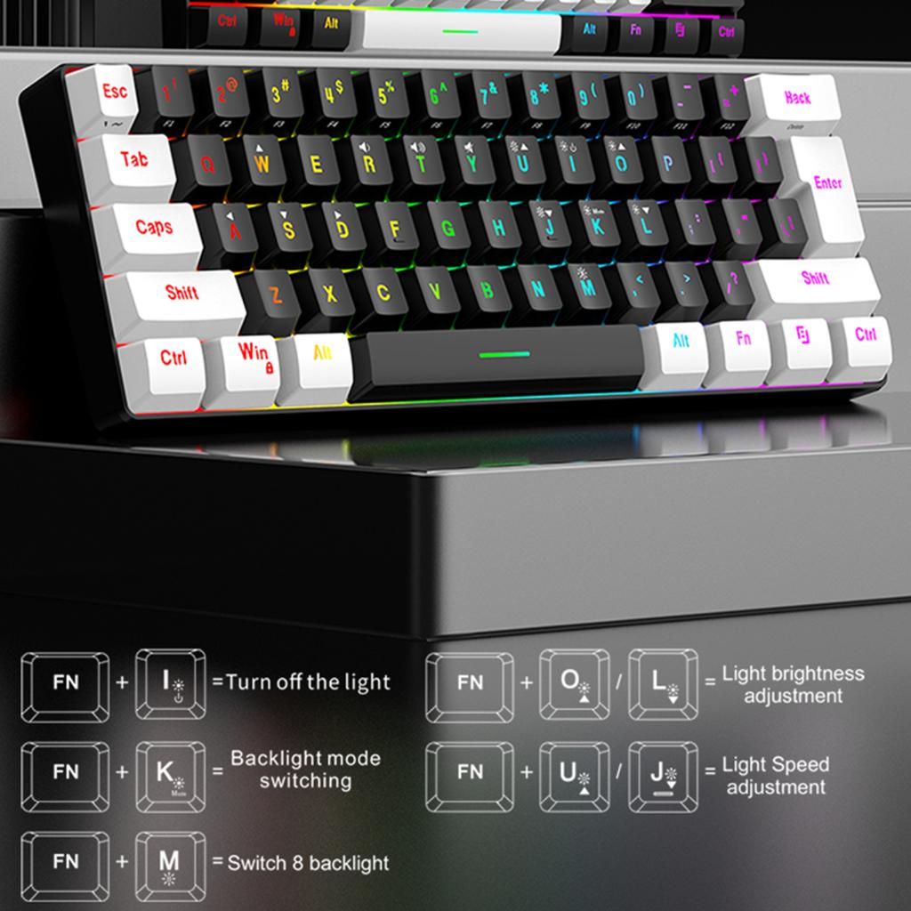 Проводная механическая игровая клавиатура Yousheng с RGB-подсветкой, универсальная 61-клавишная мини-проводная офисная клавиатура с мышкой