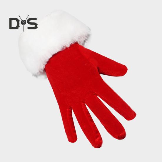 1 Pair Winter Christmas Gloves Thick Plush Trim Anti-slip Elastic Keep Warm Windproof Santa Claus Cosplay Performance Prop