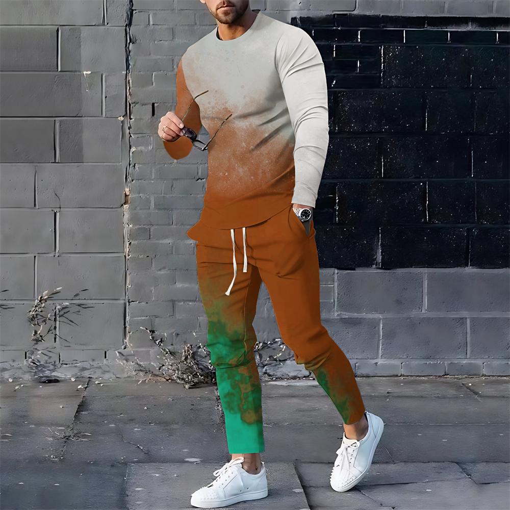 Мужские спортивные костюмы с 3D-принтом, мужские свободные футболки с длинным рукавом, брюки, спортивный костюм, модные повседневные уличные топы, комплекты из 2 предметов
