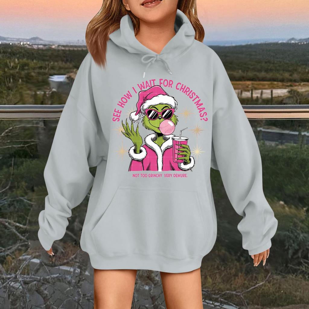 Children's Fashionable Casual Long-sleeved Loose Christmas Print Pullover Hooded Sweatshirt