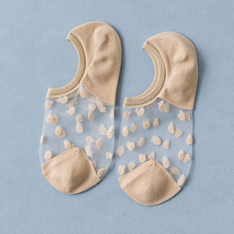 Женские носки до щиколотки, прозрачные невидимые сетчатые носки-лодочки в горошек, летние хлопковые носки