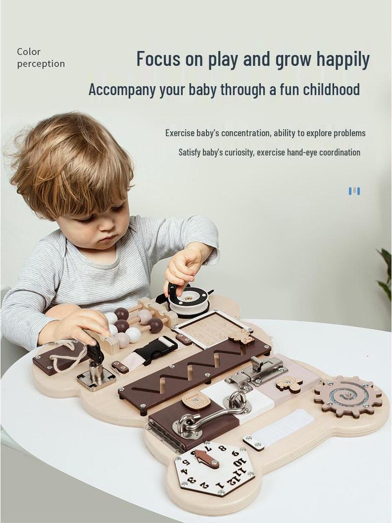 Montessori Wooden Little Bear Busy Board - Early Education & Cognitive Development Toy.