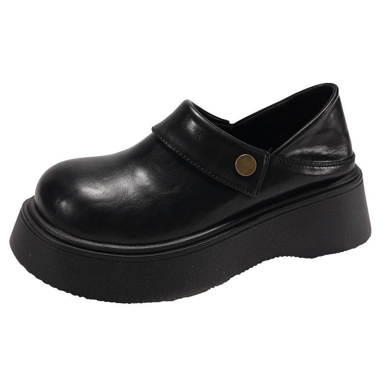 Туфли-лоферы на платформе в британском стиле ретро с круглым носком, женские, новые весна-осень 2025, для юбки, французские лоферы, одинарные туфли