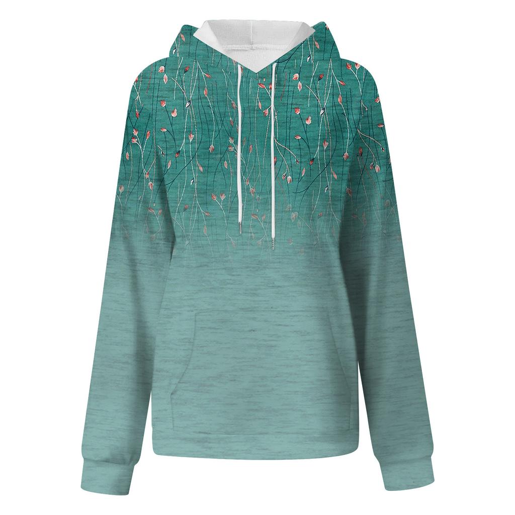 Women's Fashion Loose Casual Daily Long Sleeve Hoodie Floral/Leaf Print Sweatshirt Top