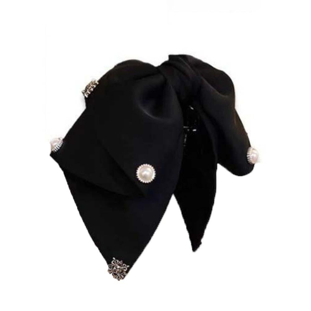 Elegant Black Bow Shark Clip French Style Women Sequin Hairgrips Shiny Rhinestone Hair Claw  Female