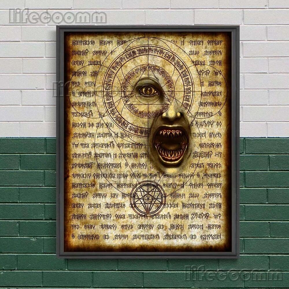 Темное заклинание книги мертвых, винтажная настенная живопись на холсте, темные странные существа, художественный постер и принт, украшение для дома без рамки