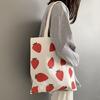2023 Fresh Strawberry Print Canvas Bag - Korean Style, Large Capacity, Shoulder Bag for College Students