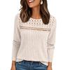 Женский осенний топ с кружевными вырезами, длинным рукавом, в рубчик, повседневная пуловер-рубашка