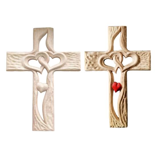 Intertwined Hearts Wall Sculpture Ornament Double Hearts Wall Hanging Religious Decoration Rustic Wooden Hand-Carved Hollow Hearts Wall Decor