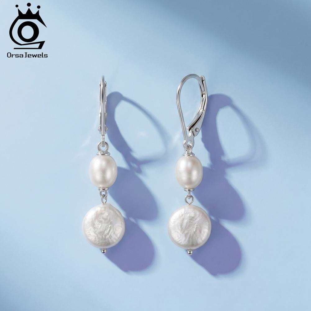 ORSA JEWELS Серьги-цепочки из стерлингового серебра 925 пробы с натуральным пресноводным жемчугом для женщин Сладкий Шик Серьги с покрытием 14K золотом Ювелирные изделия GPE138