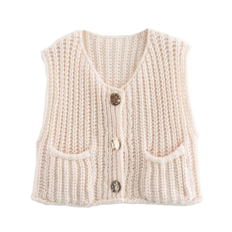 Fashion Women Knit Cardigan Vest Casual Red Sleeveless O-neck Metal Button Sweater Tank Top Lady High Street Knitted Waistcoat
