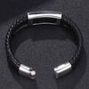 Fashion Men Black Braided Leather Bracelet Chain Stainless Steel Buckle Bangles Jewelry Man Wrist Band Gift