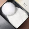 Ladies White Pink Real Fox Fur Pom Poms Hats for Women Winter Outdoor Warm Angola Cute Skullies Beanies Wool Ski Winter Hat