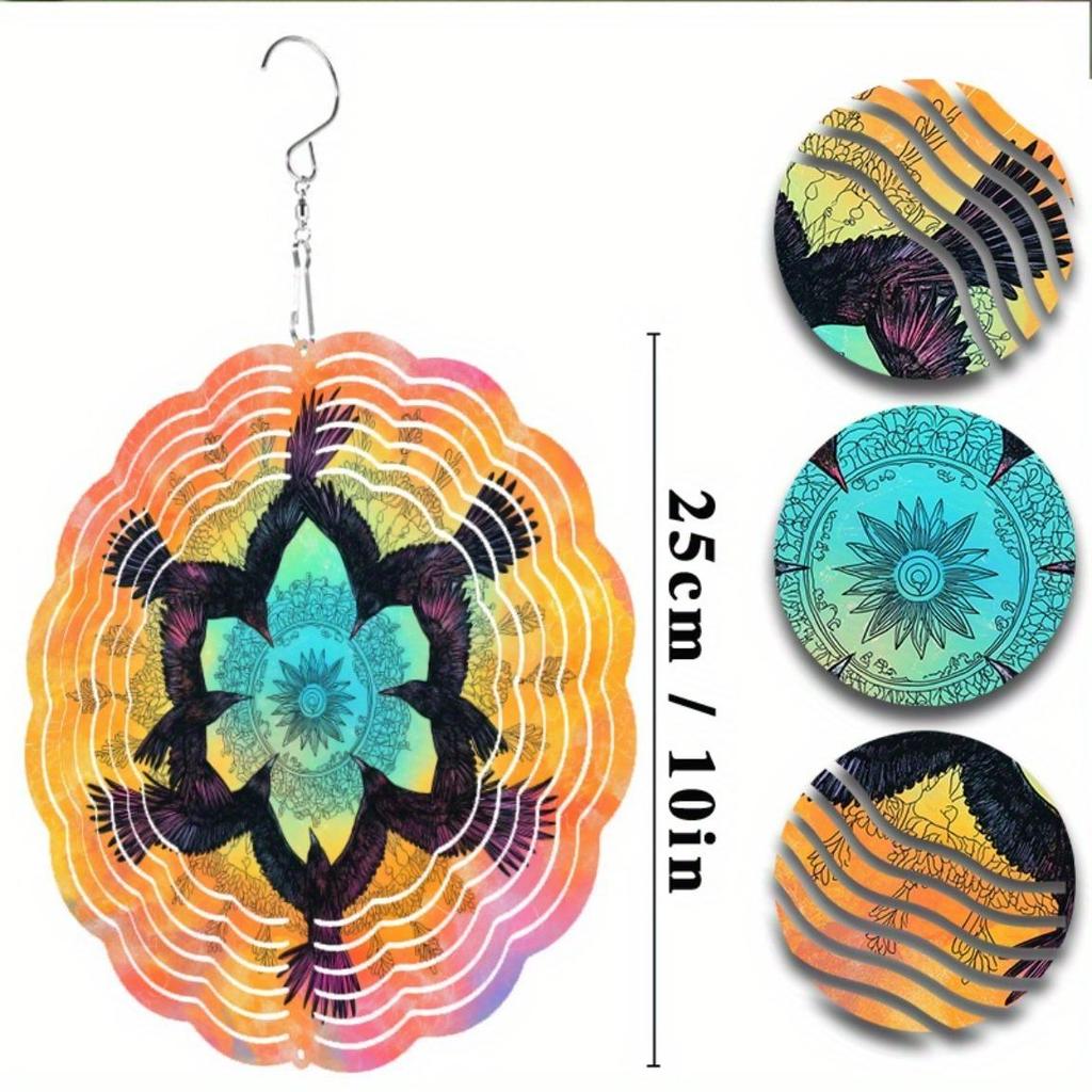 25.4cm Rotating Metal Wind Chime Vibrant Mandala Design Outdoor Hanging Decor for Garden Balcony Patio Creative Gift All Seasons