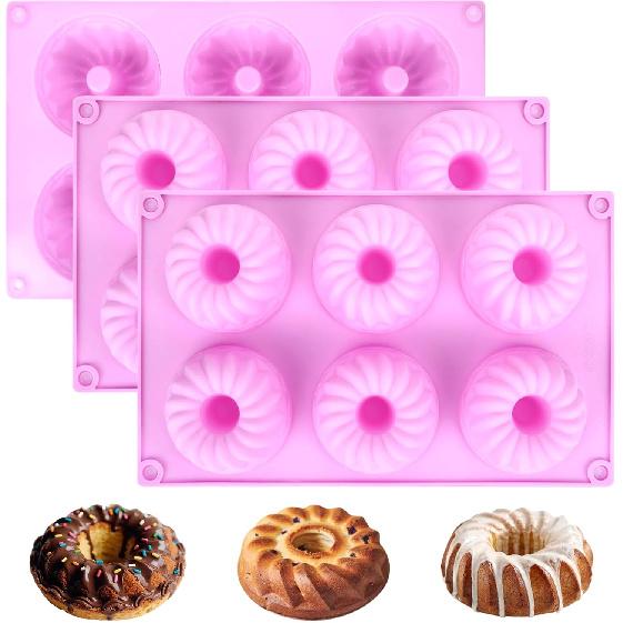 Набор из 3 фиолетовых мини-форм для выпечки тортов, силиконовая маленькая форма для выпечки тортов, формы для желе, 6 ячеек, антипригарные мини-формы для чизкейка, формы для желе