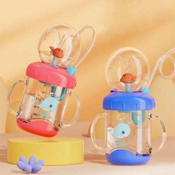 Соломенная чашка Дельфин, детская чашка для воды, соломенная чашка-фонтан, чашка с носиком, красная, 220 мл, 220 мл, 1 шт.