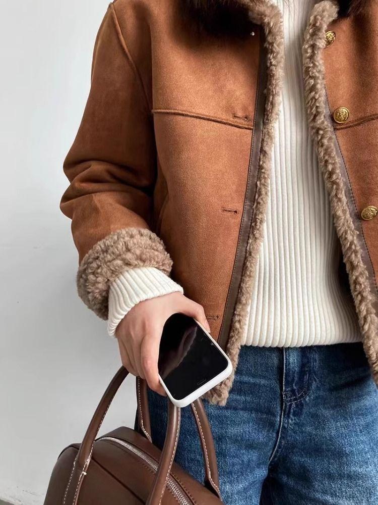 Korea Retro Maillard Wool Fur Coat Female 2024 Winter New Short Loose Plush Jackets Fashion Design Casual Clothes Thick