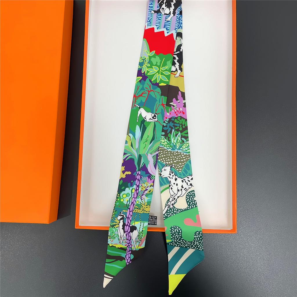 2024 Бренд Дизайн Клетчатый Шелковый Шарф Роскошный Шарф Женский Фуляр Узкая Сумка Шарфы Шейный Платок Для Женщин Модная Повязка На Голову Для Волос