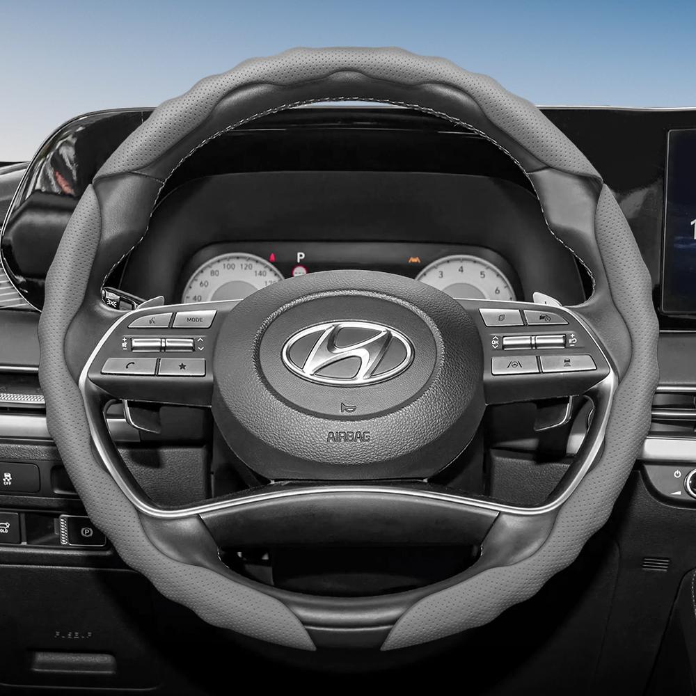 Suitable for Hyundai Steering Wheel Cover with Wavy Sports Design, Breathable Leather, Segmented Anti-Slip, Sweat-Absorbing Protective for I30 T WW72