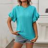 Женский модный однотонный свитер с круглым вырезом и оборками, короткий рукав, футболка
