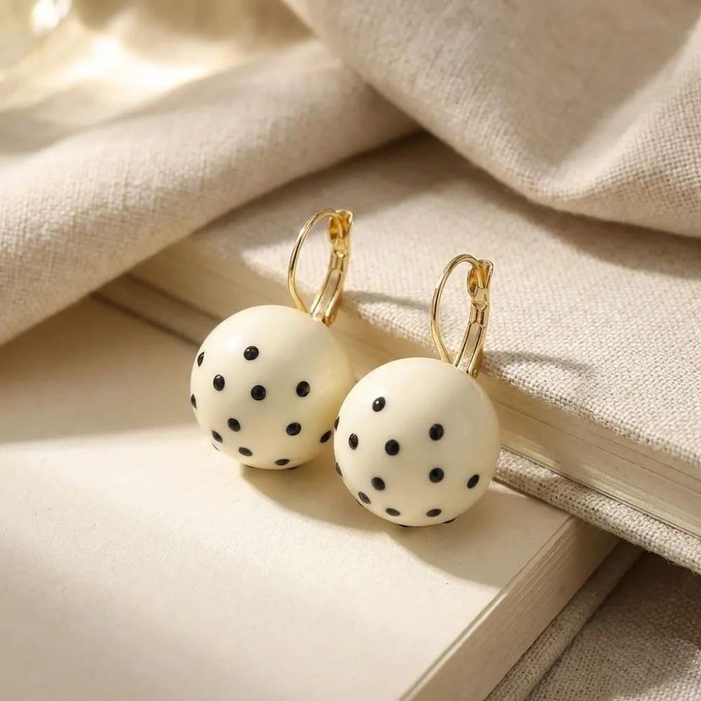 Zinc Zinc Alloy Polka Dot Earrings Black White Dangle Earrings Fashion Round Ball Ear Buckles  Party Wear