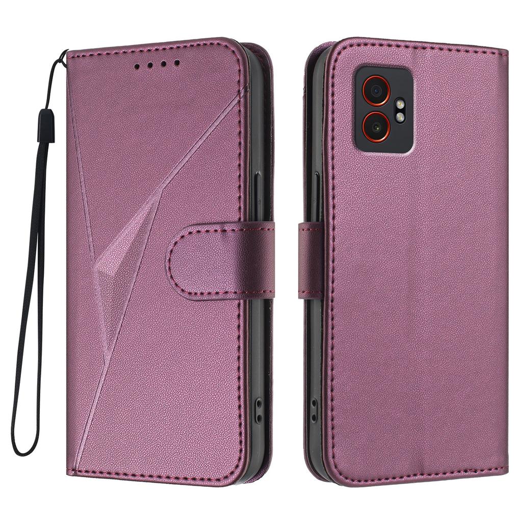 For Samsung Galaxy XCover7 Pro Case Triangle Imprint Leather Phone Cover with Lanyard