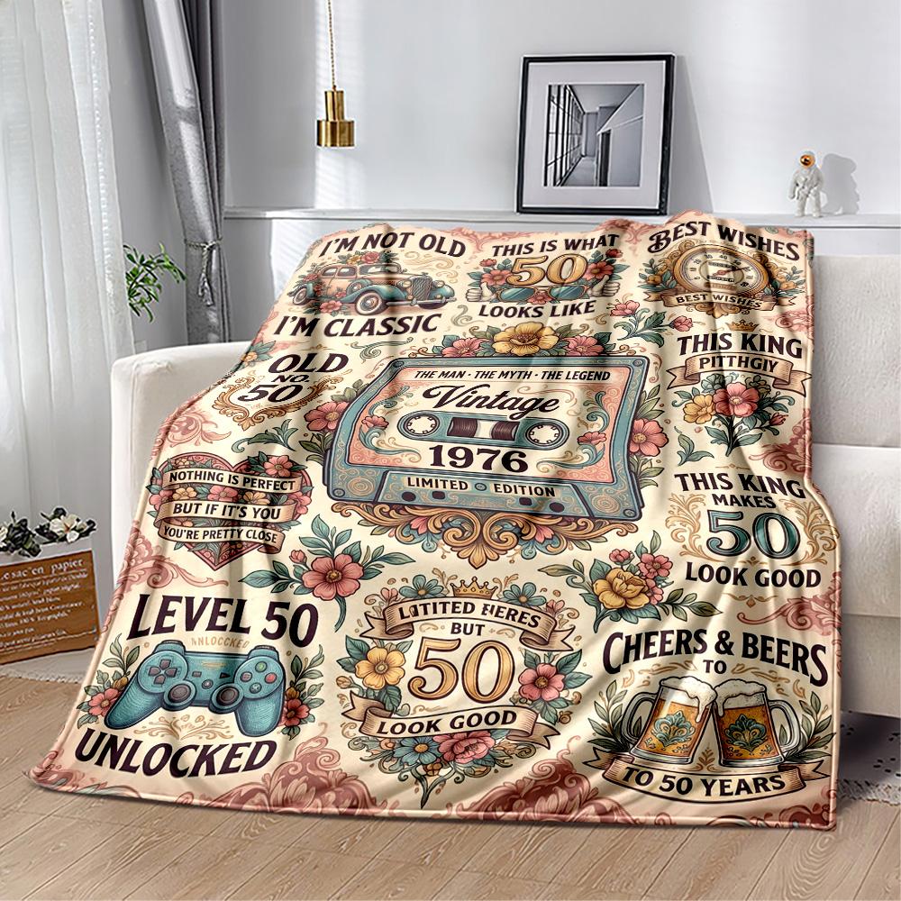 Vintage 1976 Milestone Birthday Flannel Blanket-Soft and Suitable for Sofas,Beds,Offices,Travel,All Seasons,Great Gift for Holidays and Birthdays.